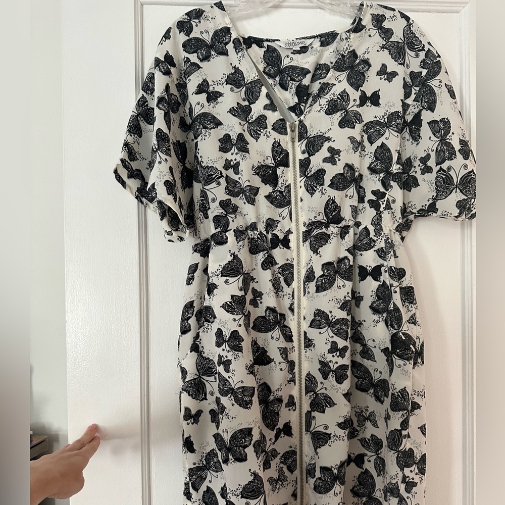 Zip Up Butterfly Print Dolman Sleeve Dress